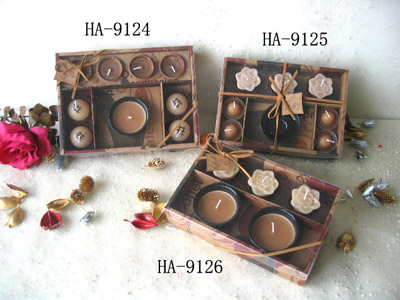 Chocolate scented candles with holders
