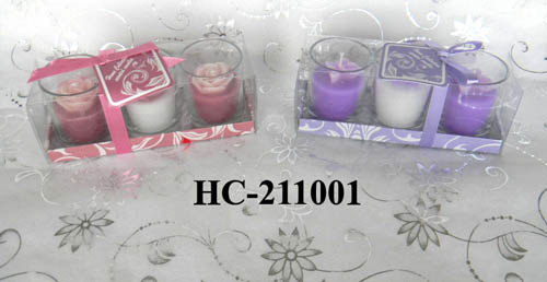 scented candles in glass holder by pvc box